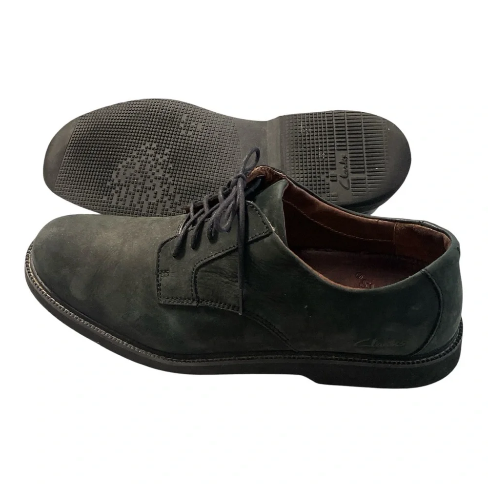 CLARKS Green Suede Oxfords Mens Sz 12 Gray Waterproof Lace up Preppy Derby Shoes